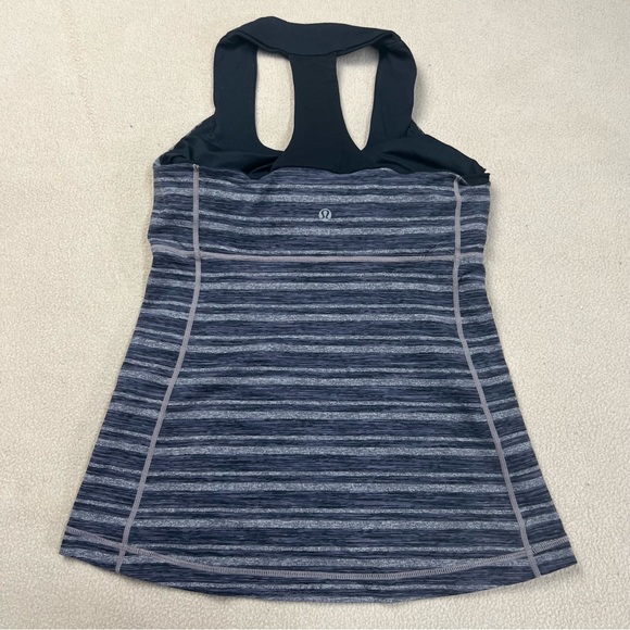 Lululemon Tank Top Womens 8 Gray Black Stripes Galore Built In Bra - Picture 5 of 7